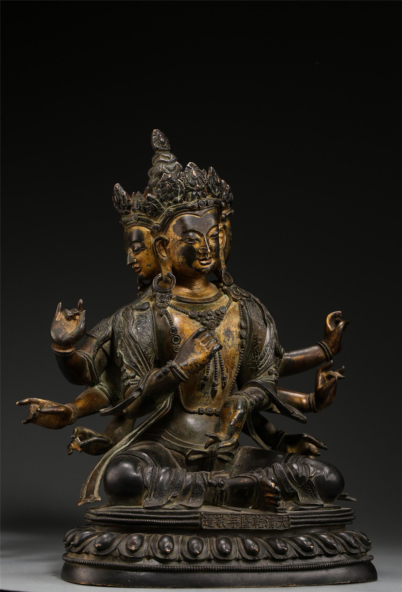 CHINESE GILT BRONZE SEATED EIGHT ARM GUANYIN QING (1 of 14)