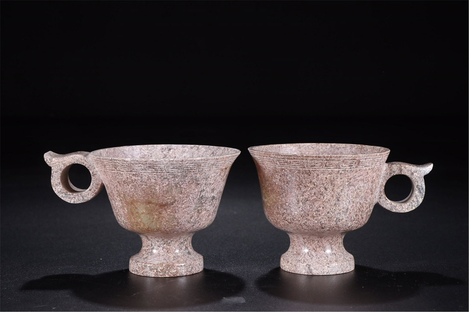 PAIR OF CHINESE ANCIENT JADE CIRCLE HANDLE CUPS (1 of 9)