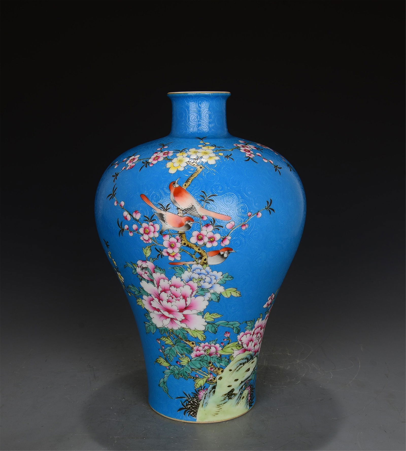 CHINESE PORCELAIN BLUE GLAZE FAMILLE ROSE FLOWER (1 of 8)