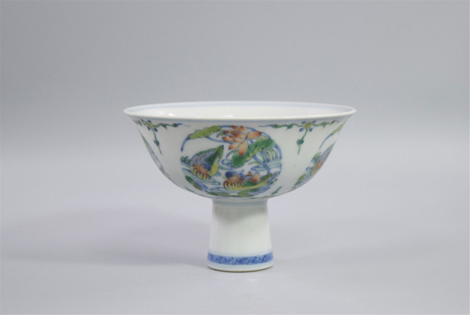 CHINESE PORCELAIN DOUCAI BIRD AND FLOWER STEM CUP FROM (1 of 5)