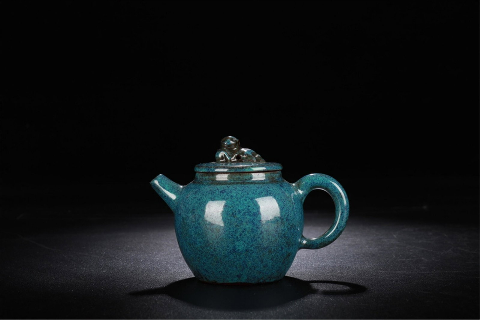 CHINESE YIXING ZISHA CLAY ROBIN EGG GLAZE TEA POT: CHINESE YIXING ZISHA CLAY ROBIN EGG GLAZE TEA POT. H. 7.8 cm. L. 10.9 cm. W. 7 cm. Shipping cost $30 to US 48 states and $100 for oversea International delivery. Local pickup at our office available b