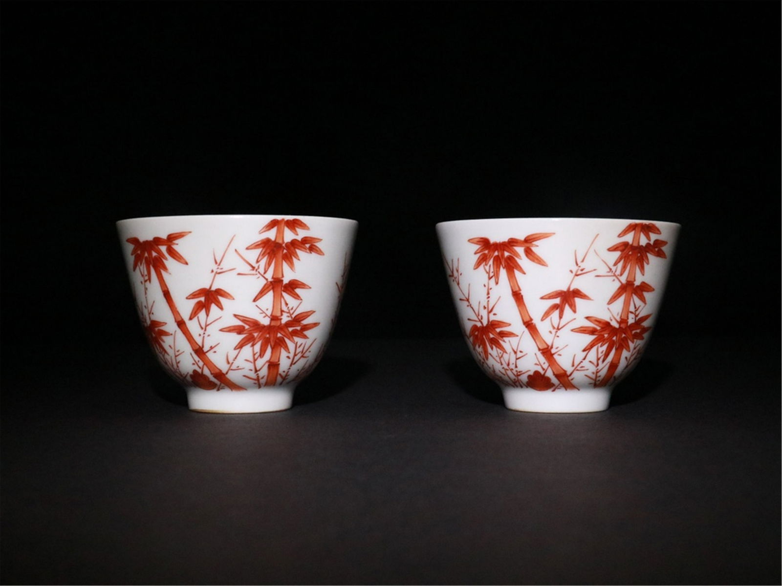 PAIR OF CHINESE PORCELAIN IRON RED BAMBOO CUPS (1 of 9)