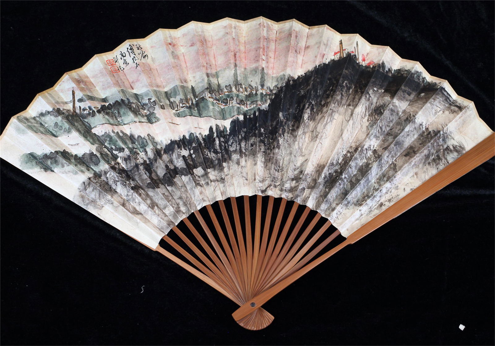 NO RESERVED CHINESE FAN PAINTING OF MOUNTAIN AND (1 of 5)