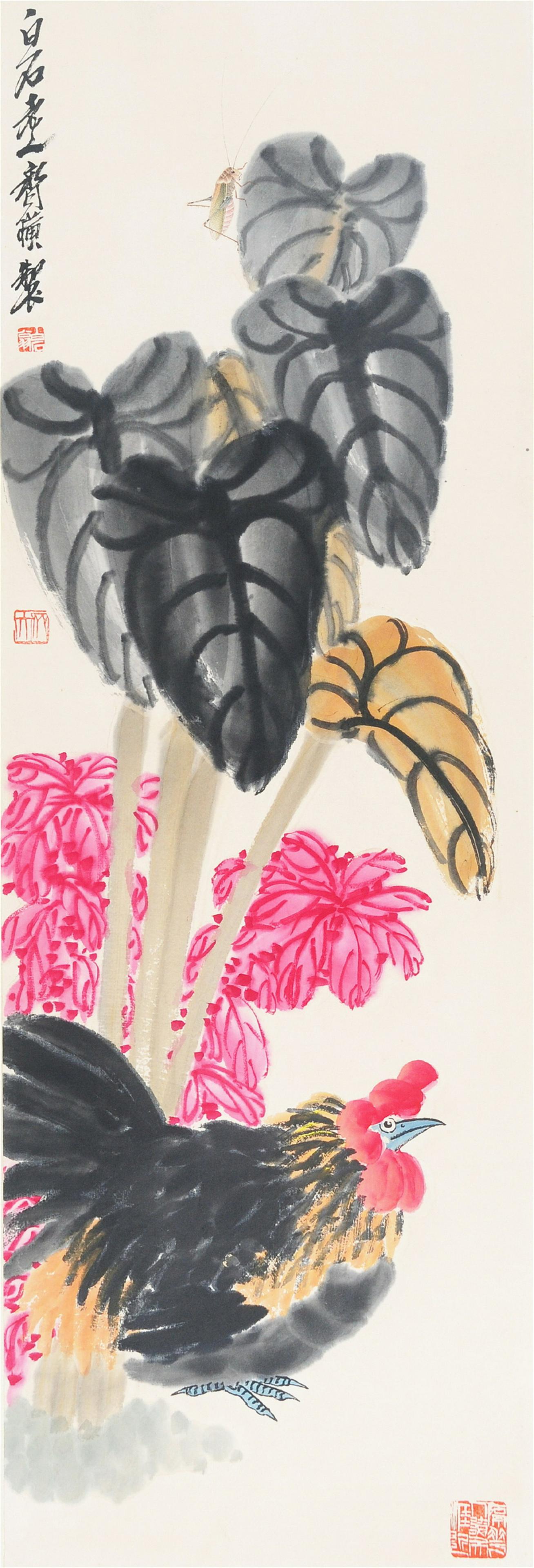 NO RESERVED CHINESE SCROLL PAINTING OF ROOSTER AND (1 of 3)