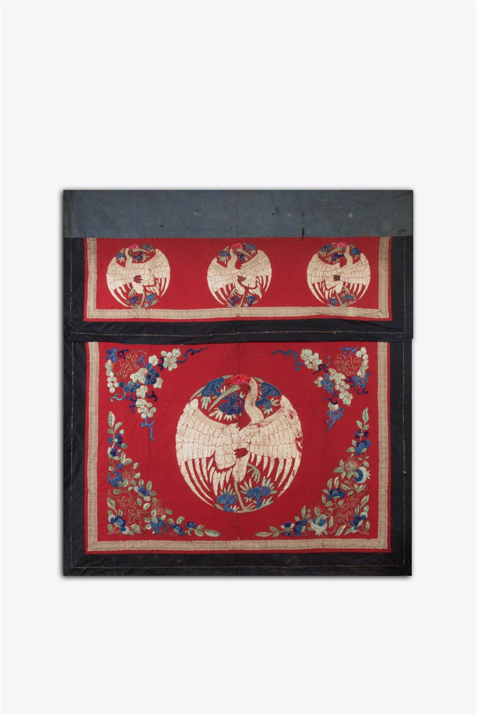 CHINESE RED EMBROIDERY ROUND PHOENIX TEXTILE TAPESTRY (1 of 8)