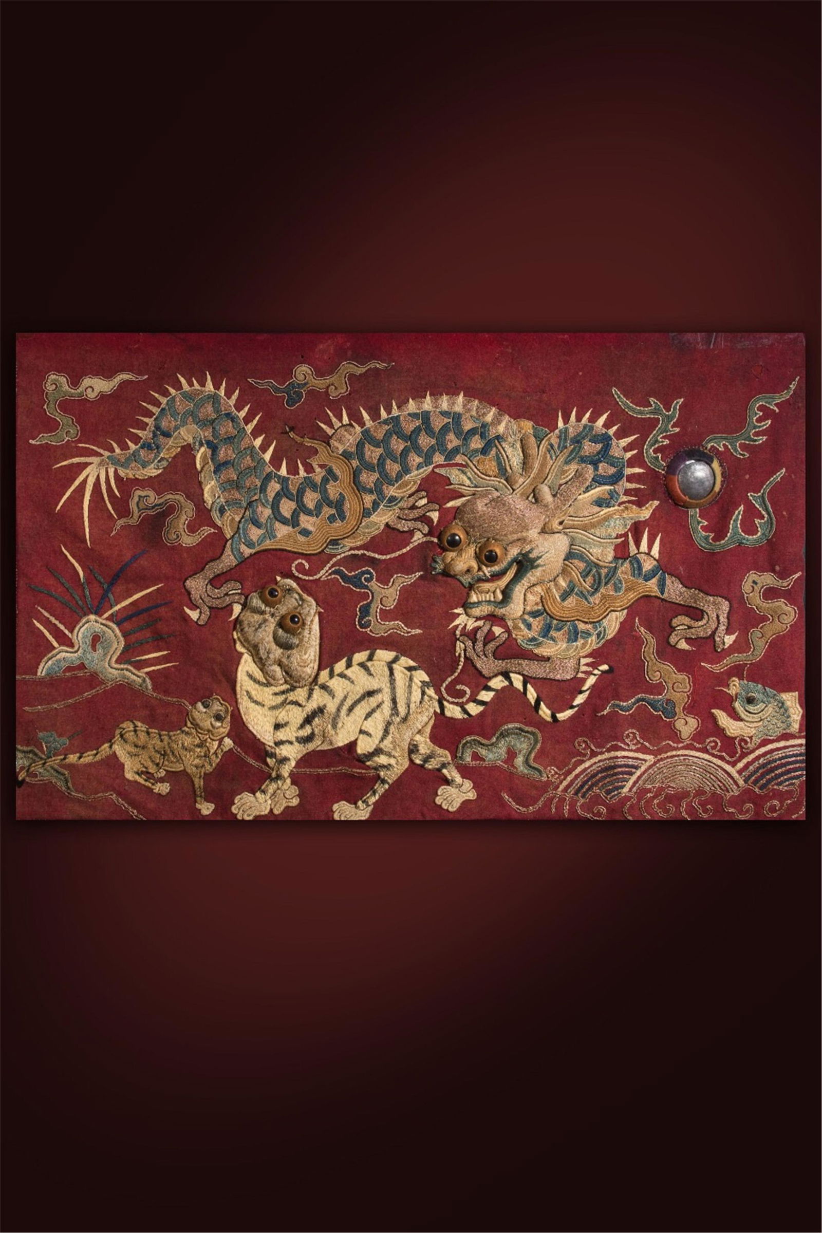 CHINESE RED EMBROIDERY DRAGON AND TIGER TEXTILE (1 of 9)