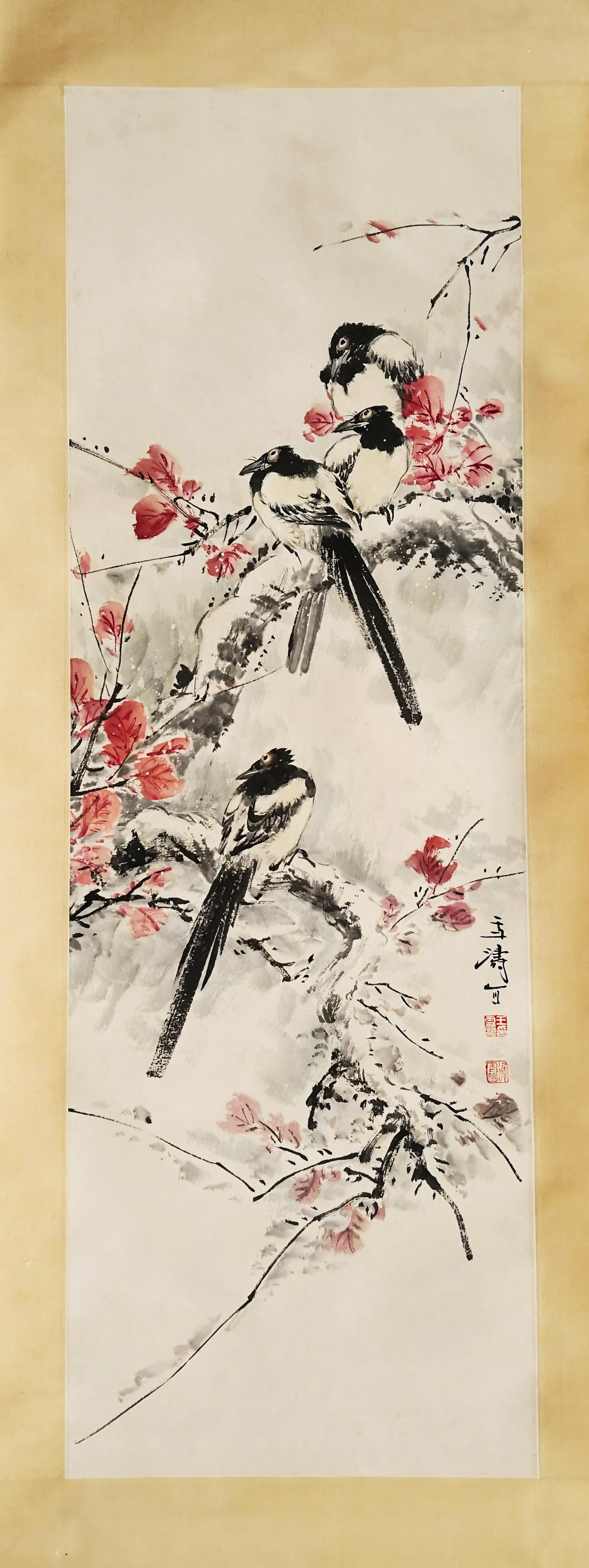 CHINESE SCROLL PAINTING OF BIRD AND FLOWER SIGNED BY (1 of 5)