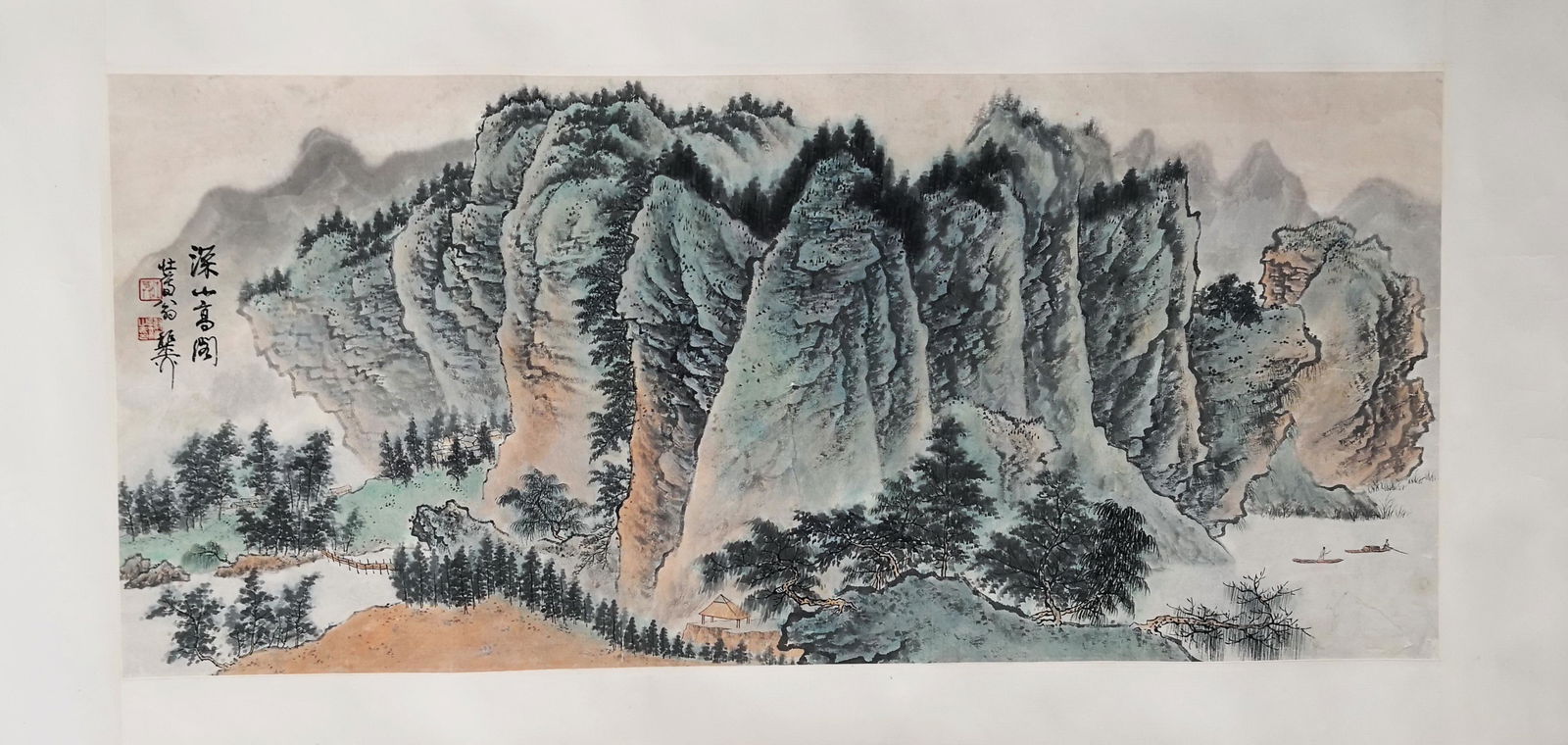 CHINESE SCROLL PAINTING OF MOUNTAIN VIEWS SIGNED BY XIE: CHINESE SCROLL PAINTING OF MOUNTAIN VIEWS SIGNED BY XIE ZHILIU. Image only size 96m by 43 cm. Shipping cost $30 to US 48 states and $100 for oversea International delivery. Local pickup at our office