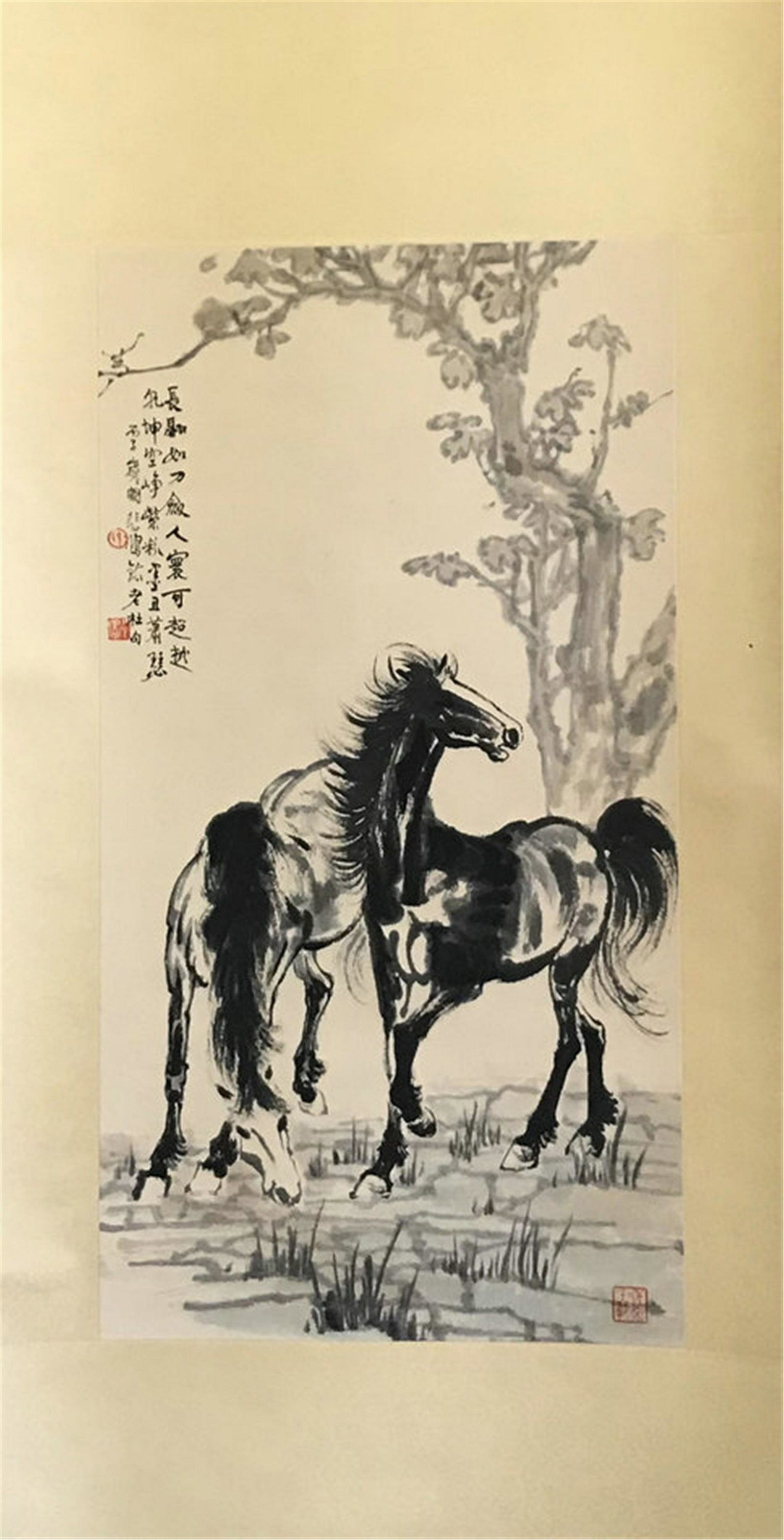NO RESERVED CHINESE SCROLL PAINTING OF HORSE SIGNED BY: NO RESERVED CHINESE SCROLL PAINTING OF HORSE SIGNED BY XU BEIHONG. Image only size 74 cm by 40 cm. Shipping cost $30 to US 48 states and $100 for oversea International delivery. Local pickup at our of