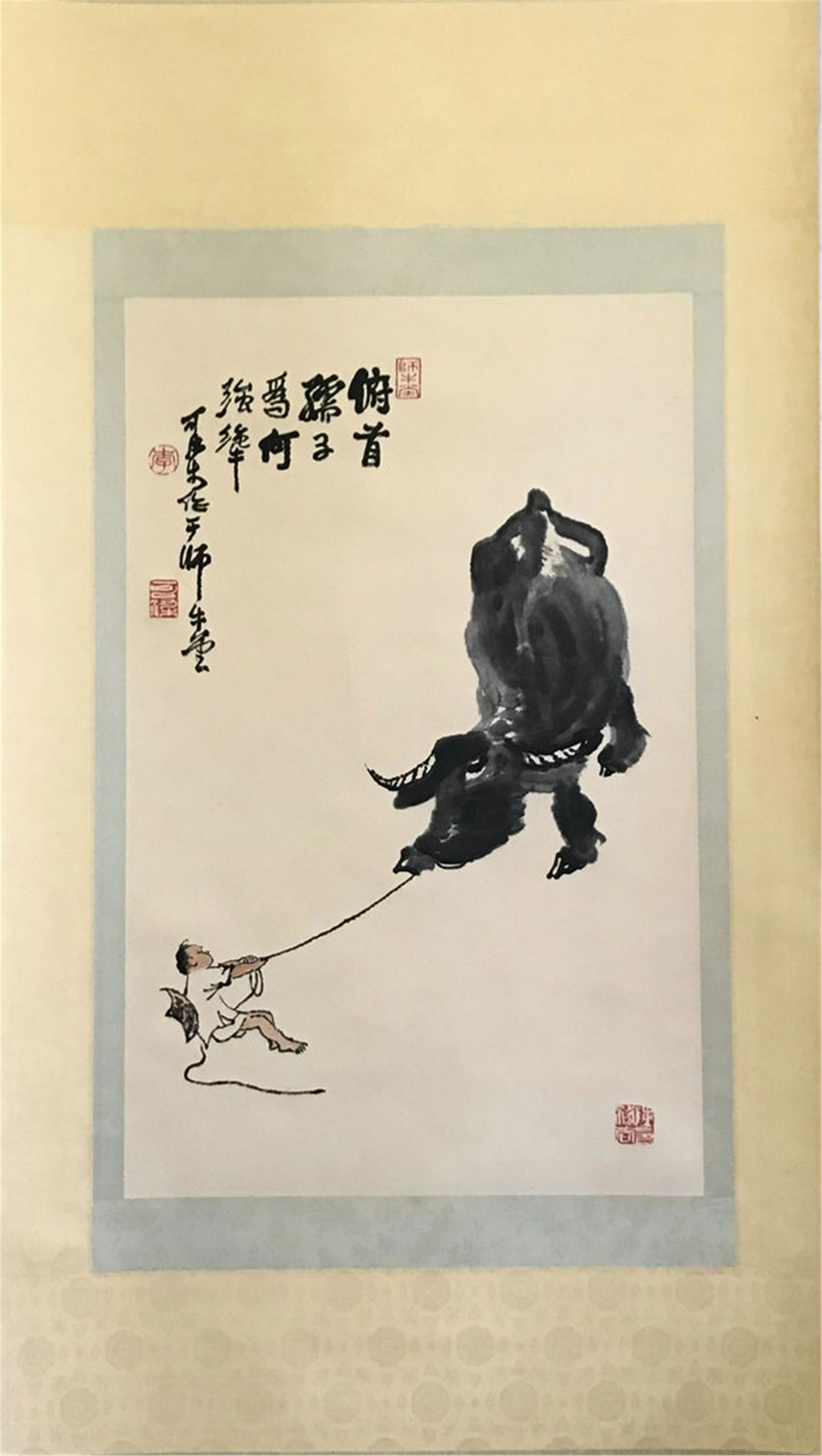 NO RESERVED CHINESE SCROLL PAINTING OF BOY AND OX (1 of 5)