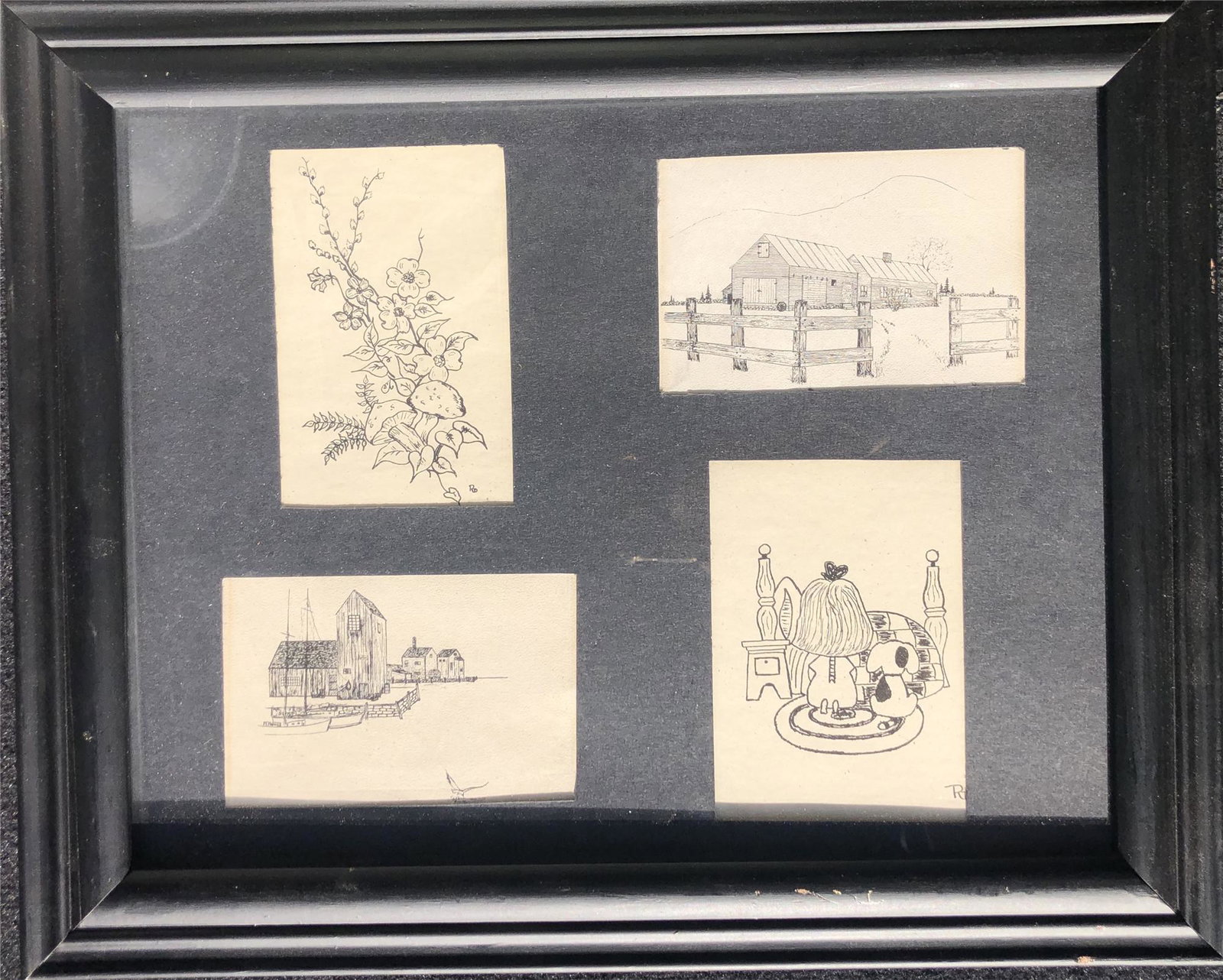 FOUR MINITURE PRINTS BY ROGER DUNN: FOUR MINITURE PRINTS BY ROGER DUNN Each image size 5 in by 3 1/2 in. Framed. Domestic shipping cost is 20 USD and oversea 60 USD. We do combined shipping to save cost. All shippinged will take 2wk to 