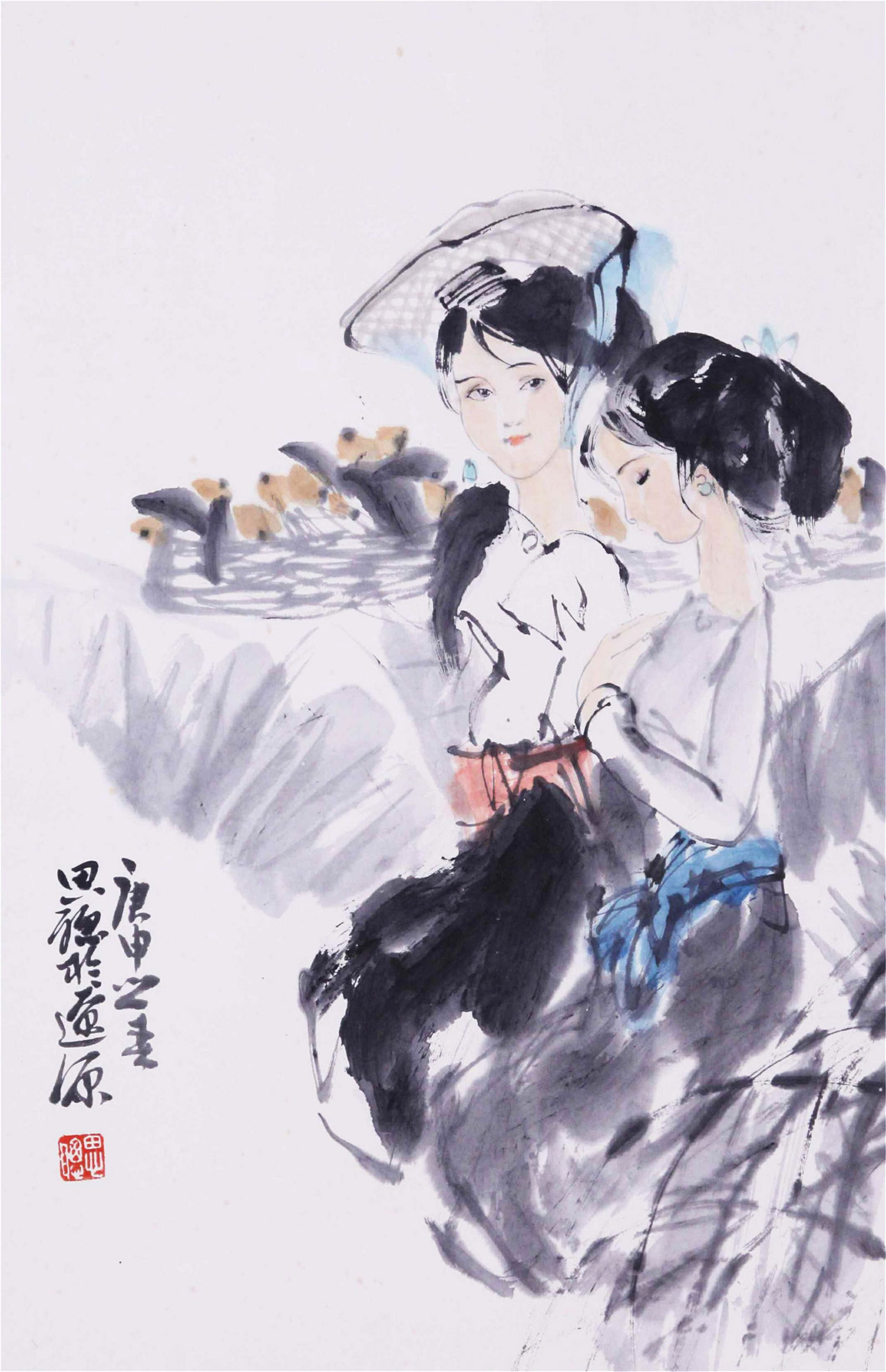 CHINESE SCROLL PAINTING OF GIRLD SIGNED BY ZHOU SICONG: CHINESE SCROLL PAINTING OF GIRLD SIGNED BY ZHOU SICONG. Image only size 68cm by 43cm. Shipping cost $30 to US 48 states and $100 for oversea International delivery. Local pickup at our office availabl