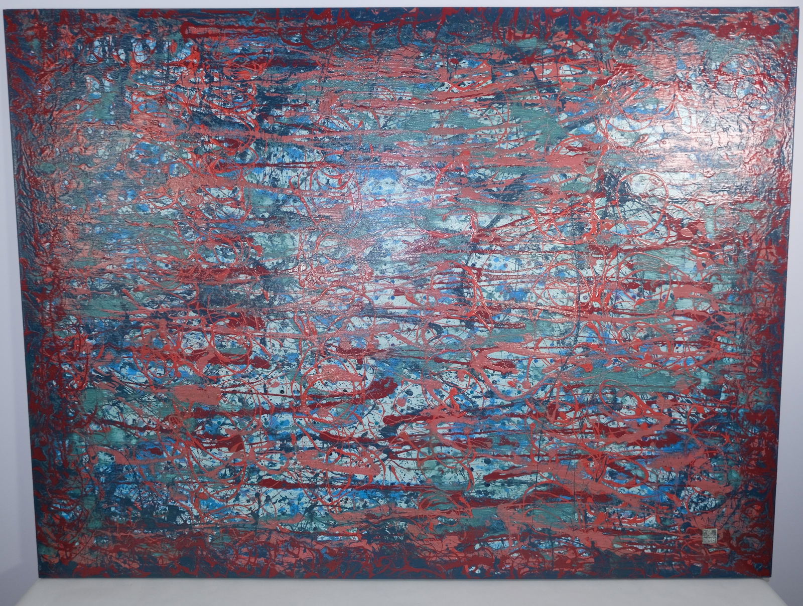 SIGNED AS RMBLARGE ABSTRACT ACRYLIC PAINTING ON CANVAS (1 of 8)