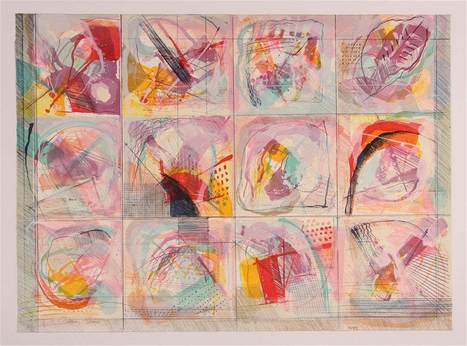 CALMAN SHEMI ORIG LITHO UNTITLED ABSTRACT GRID (1 of 4)