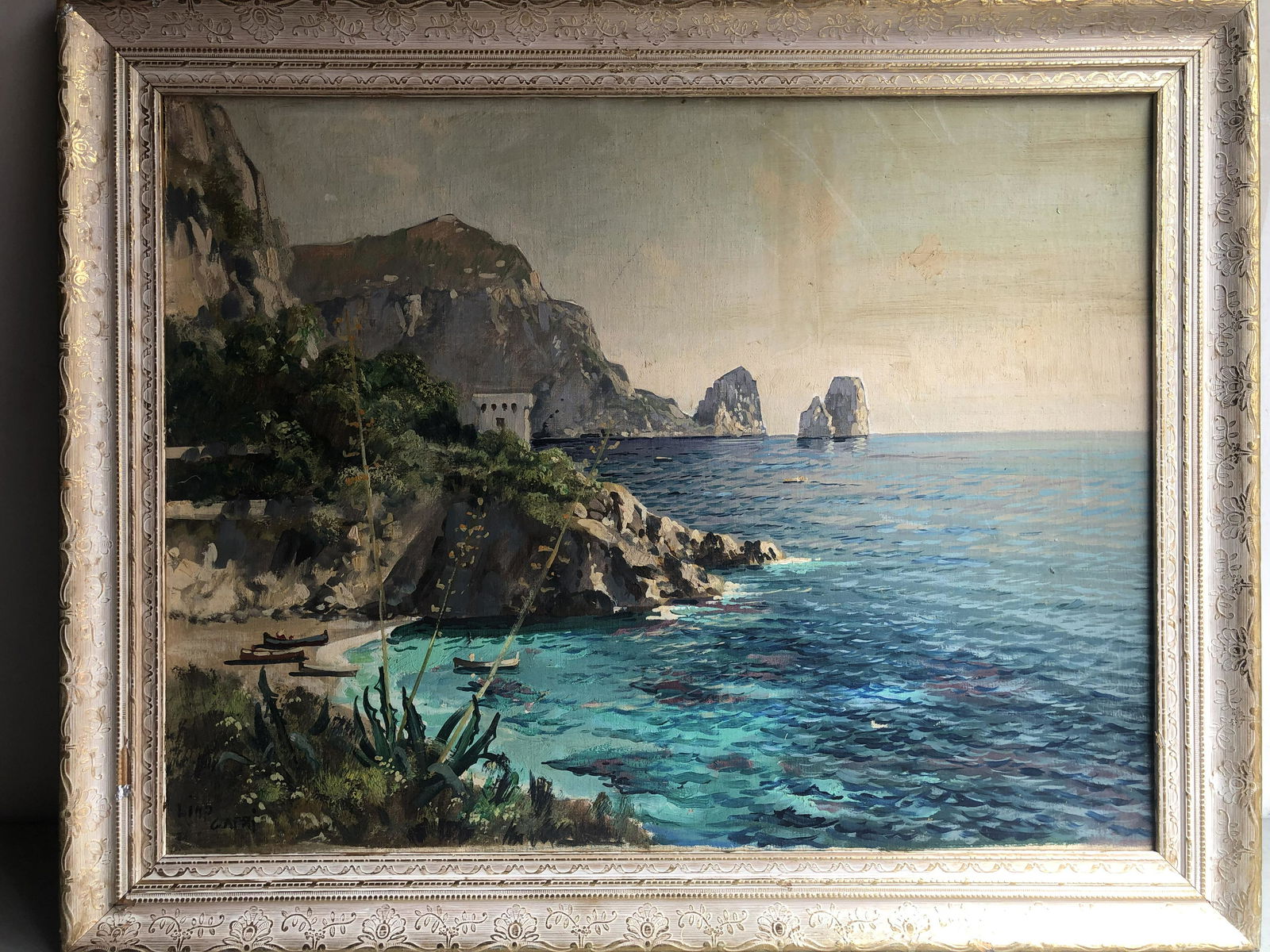 GUSTAVE LINO (1893-1961) OIL PAINTING ON BOARD OF SHORE (1 of 9)