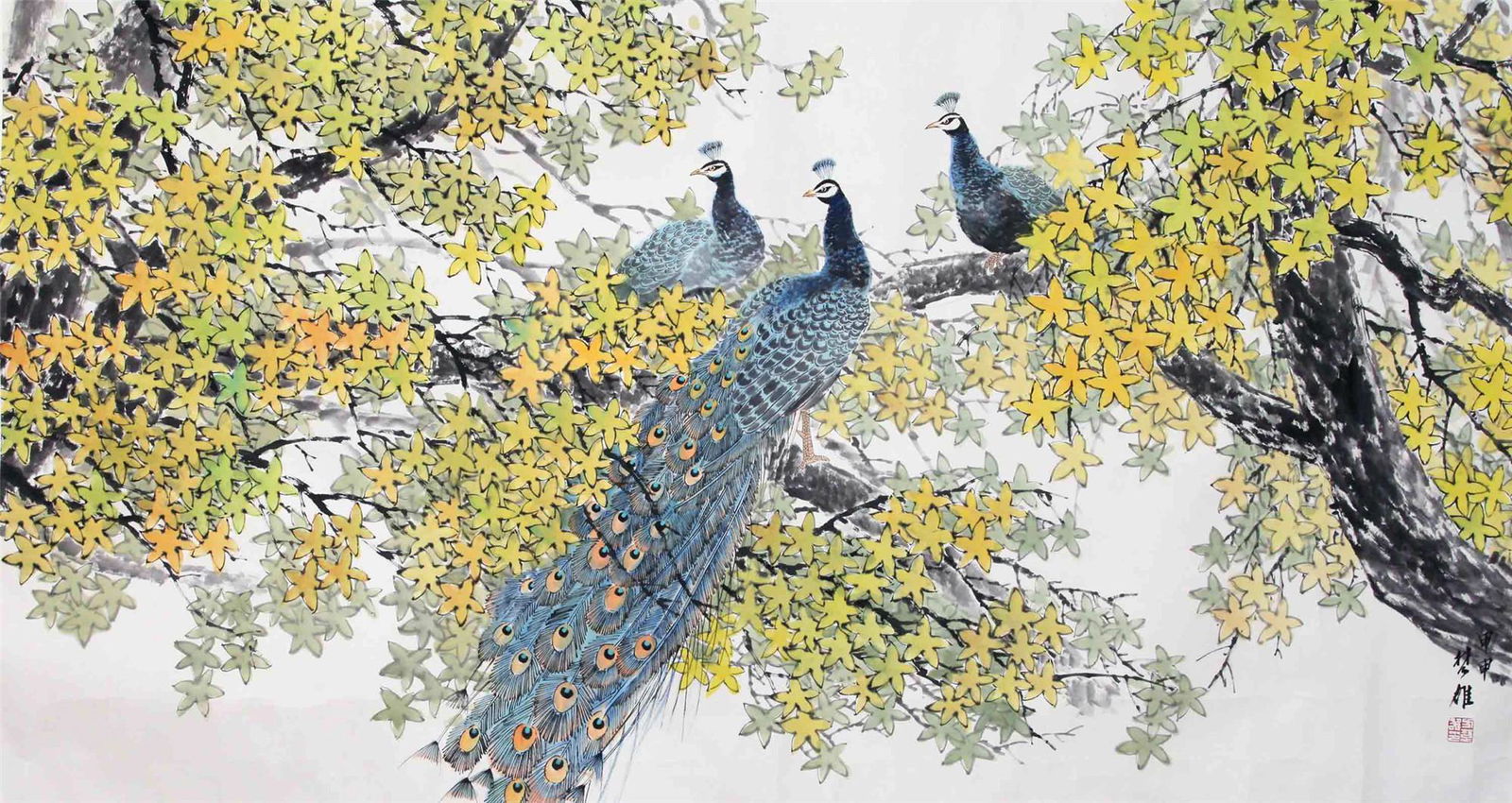 CHINESE SCROLL PAINTING OF PEACOCK SIGNED BY FANG (1 of 5)