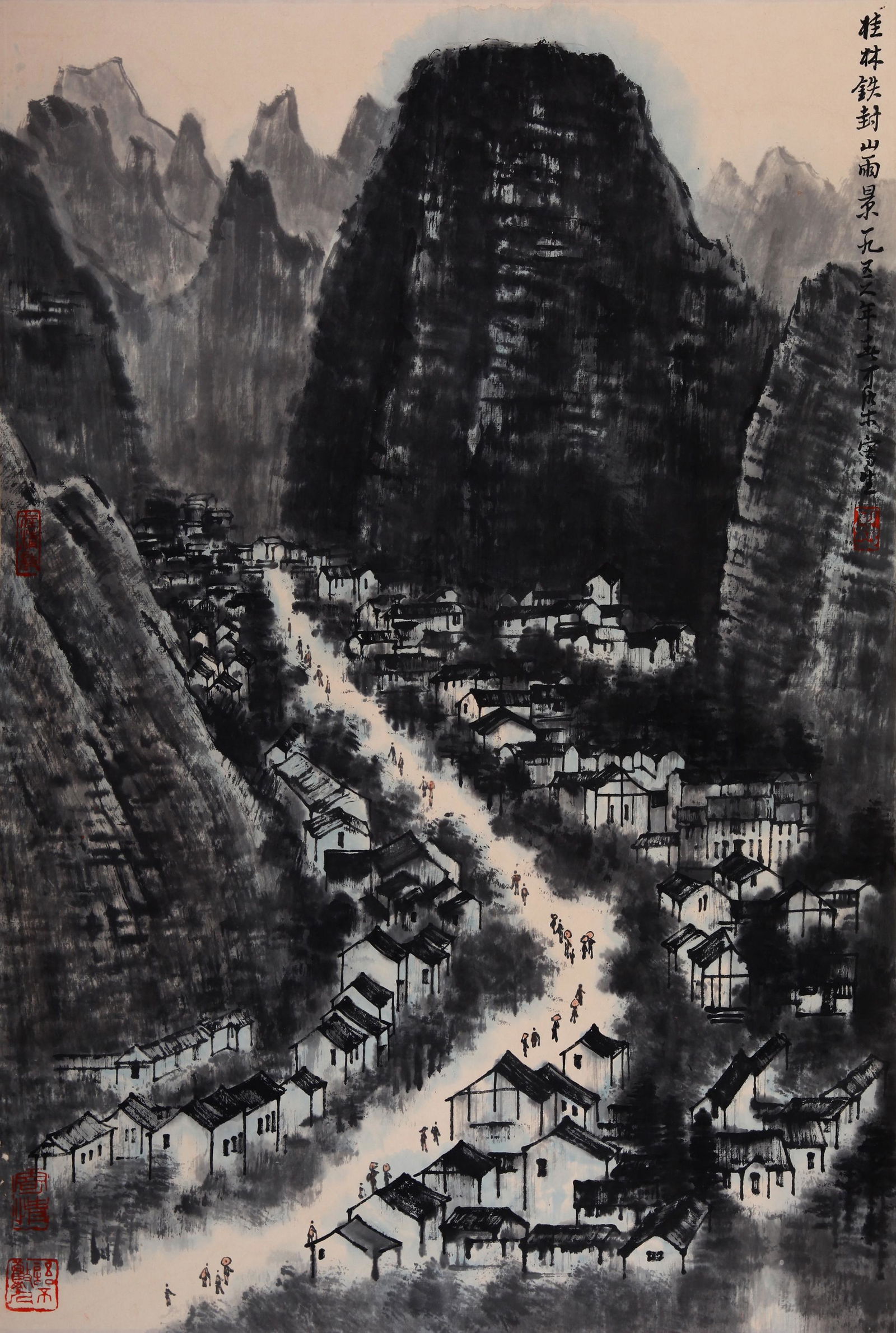 CHINESE SCROLL PAINTING OF MOUNTAIN VIEWS SIGNED BY LI: CHINESE SCROLL PAINTING OF MOUNTAIN VIEWS SIGNED BY LI KERAN. Image only size 68.5cm by 46cm.