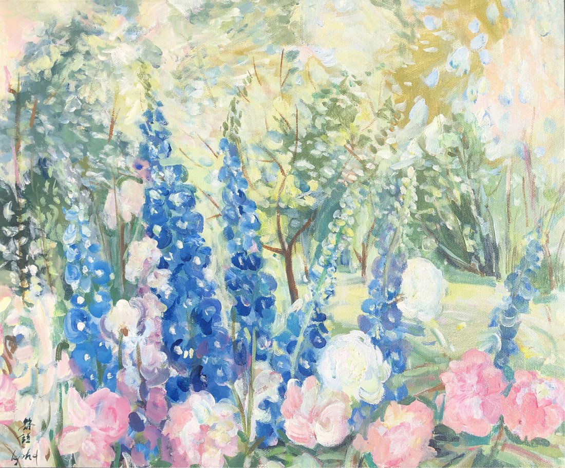 LE PHO 1907-2001 FRENCH VIETNAMESE OIL ON CANVAS FLOWER: LE PHO 1907-2001 FRENCH VIETNAMESE OIL ON CANVAS FLOWER. Signed. Image only size 40cm by 30cm. With frame size 46cm by 35cm. Le Pho was a French-Vietnamese painter best known for his stylized depictio