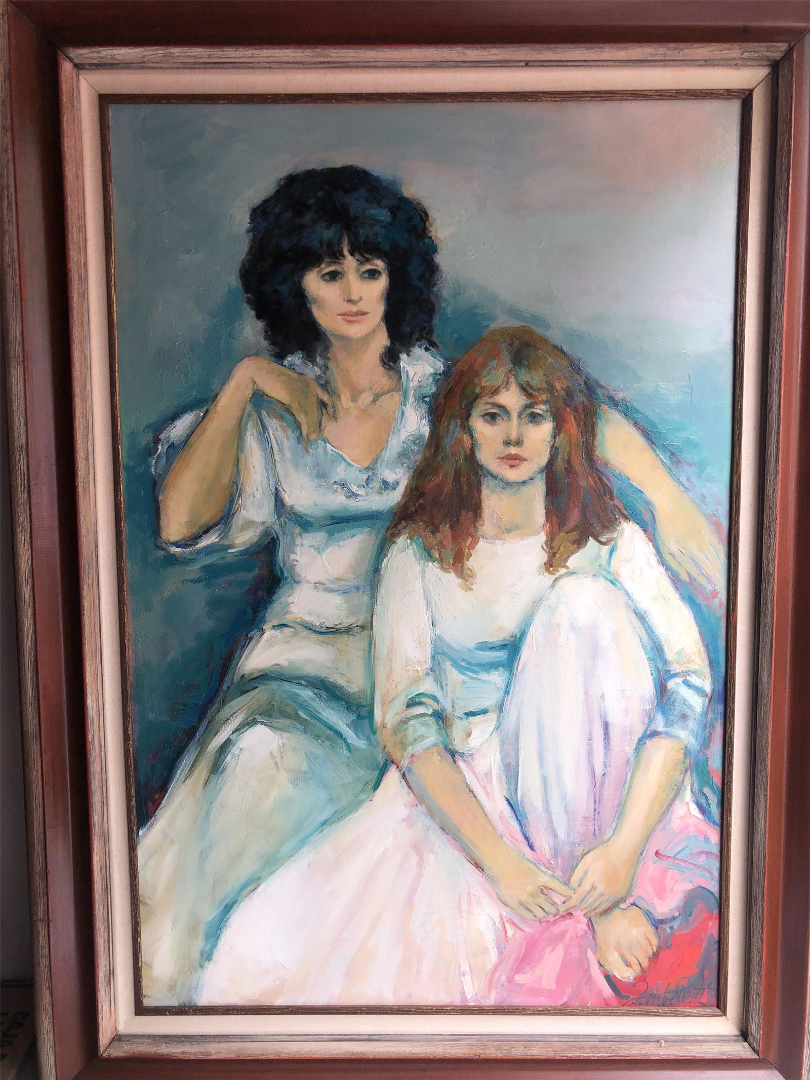 JAN DE RUTH CZECH/AMERICAN 1922-1991 TWO GIRLS OIL ON: JAN DE RUTH CZECH/AMERICAN 1922-1991 TWO GIRLS OIL ON CANVAS. Image only size 36in by 24in. With frame size 44in by 32in. Shipping cost incluing pack and deliver to US address 100 USD and Internationa