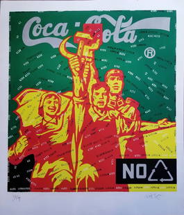 WANG GUANGYI LITHOGRAPH ON PAPER: WANG GUANGYI (B. 1957)Coca Cola (Green), from Great Criticism. lithograph in colors, 2006, Printed in Paris. Signed in pencil, numbered 22/199. Paper size 35¼ x 30¼ in. (895 x 768 mm.)Shipping cost