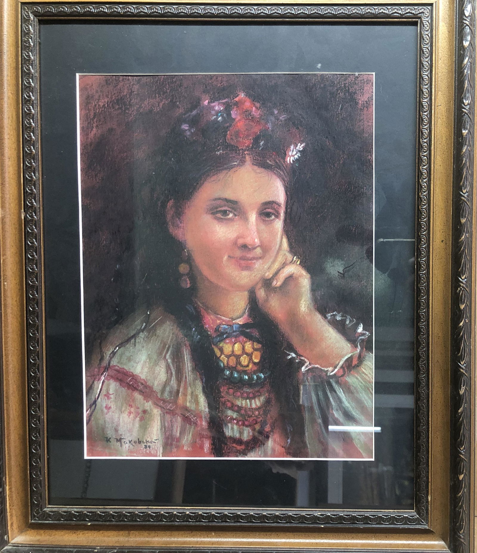 KONSTANTIN EGOROVICH MAKOVSKY 1839-1915 RUSSIAN PASTEL: KONSTANTIN EGOROVICH MAKOVSKY 1839-1915 RUSSIAN PASTEL ON PAPER. Image size 13in by 10in. With frame size 22in by 17in. Shipping cost incluing pack ange deliver to US address 50 USD and International