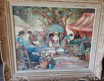MARCEL DYF 1899-1985 FRENCH PROVENCAL FLOWER MARKET SCE