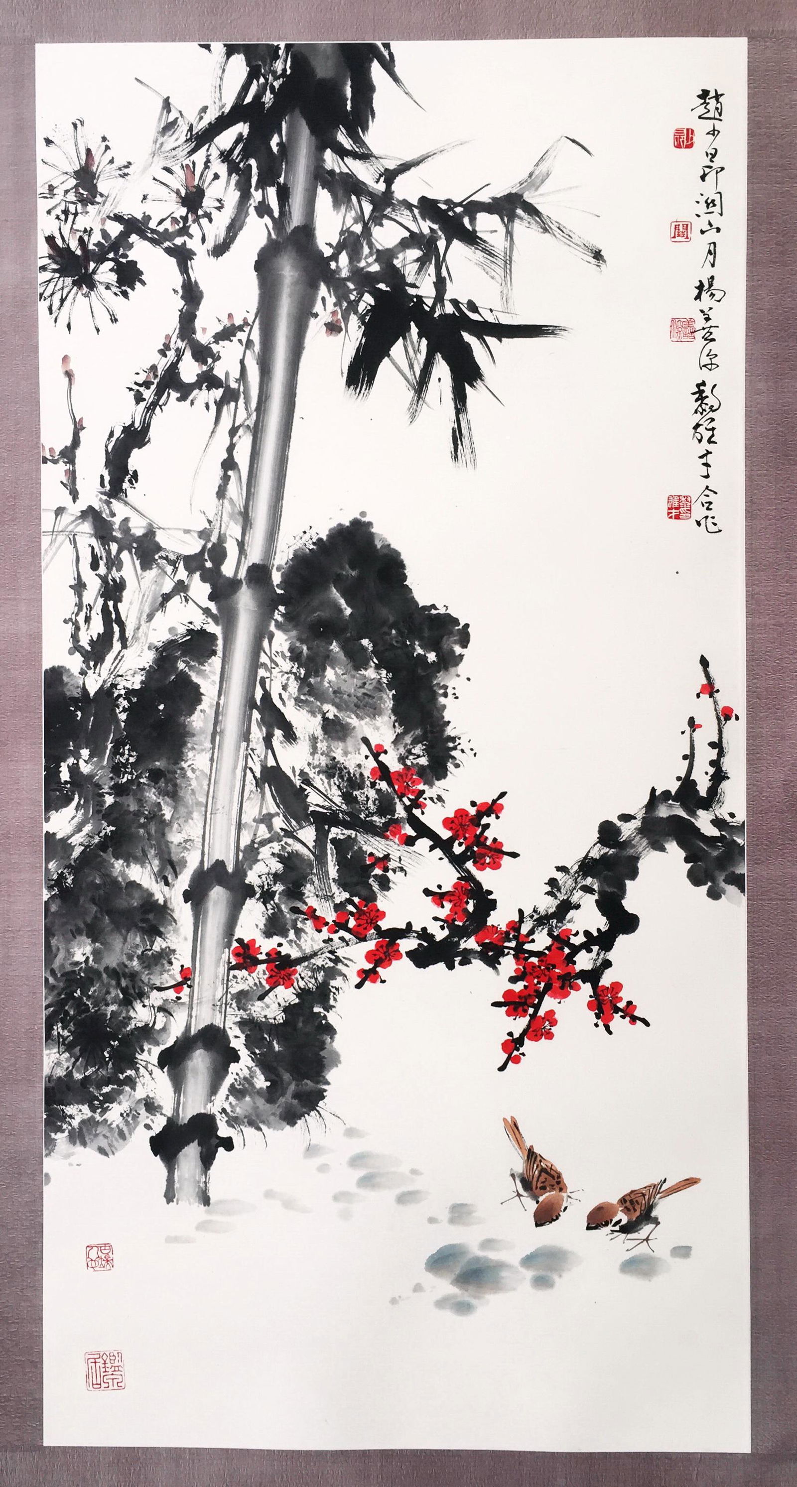 CHINESE SCROLL PAINTING OF BIRD AND BAMBOO SIGNED BY: CHINESE SCROLL PAINTING OF BIRD AND BAMBOO SIGNED BY ZHAO SHAOANG GUANSHANYUE. Image only size 136 cm by 68 cm. Shipping cost $30 to US 48 states and $100 for oversea International delivery. Local pic