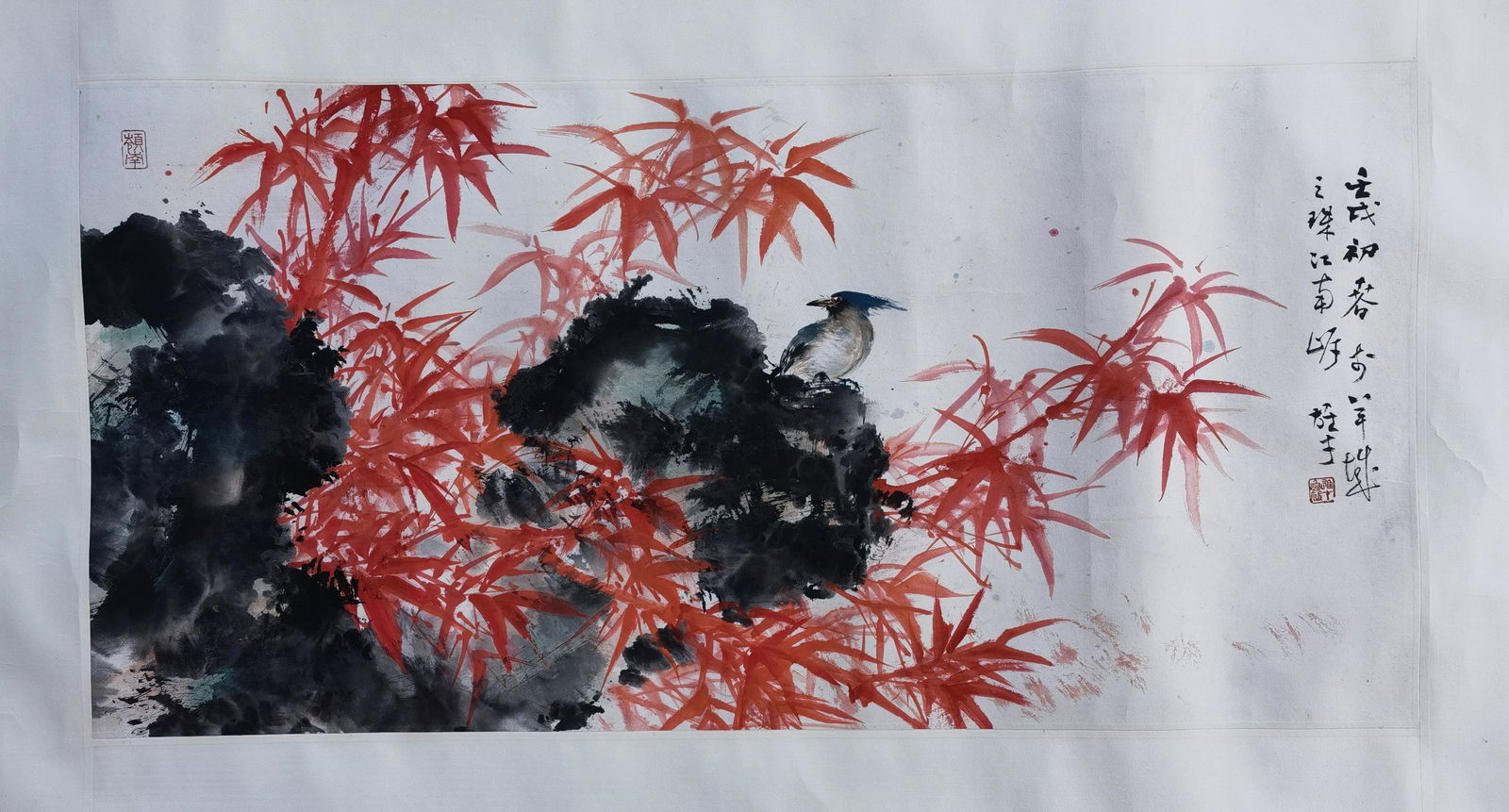 CHINESE SCROLL PAINTING OF BAMBOO AND ROCK SIGNED BY LI: CHINESE SCROLL PAINTING OF BAMBOO AND ROCK SIGNED BY LI XIONGCAI. Image only size 49 cm by 98cm. Shipping cost $30 to US 48 states and $100 for oversea International delivery. Local pickup at our offi