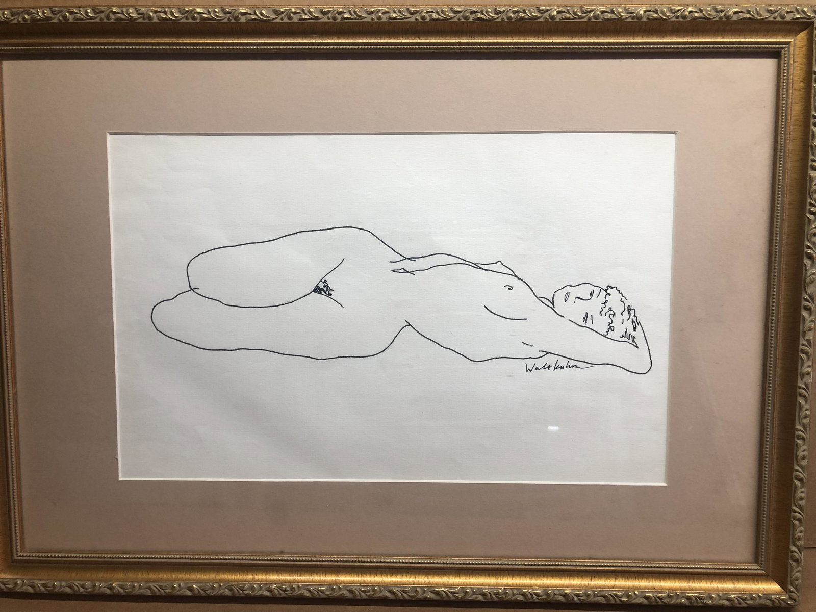 WALT KUHN NUDE INK ON PAPER: WALT KUHN NUDE INK ON PAPER. Image size 16in by 10in. With frame size 24in by 17in. Shipping cost incluing pack ange deliver to US address 20 USD and International 60 USD. We can arrange door-to-door 