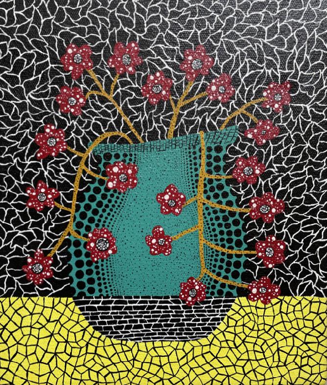 YAYOI KUSAMA B.1929 OIL ON CANVAS ABSTRACT (1 of 6)