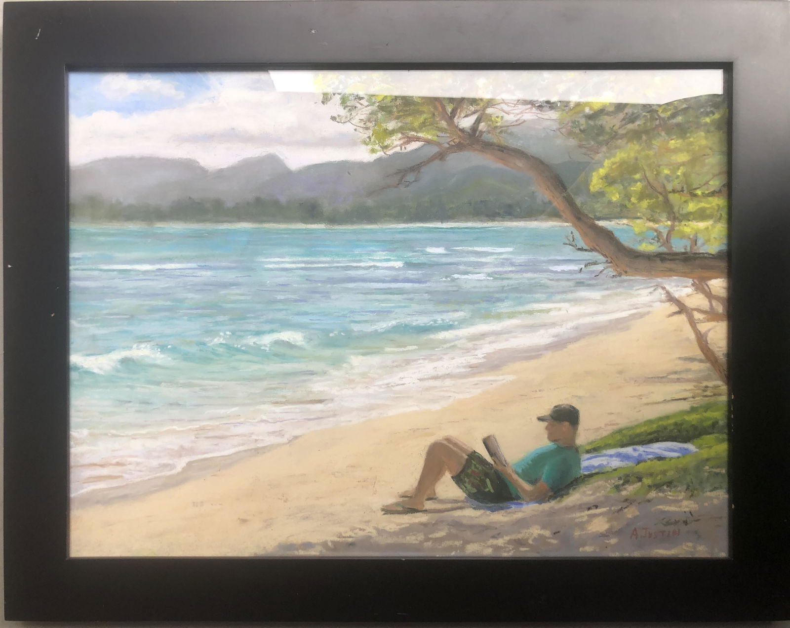 PASTEL ON PAPER MAN BY SHORE SIGNED A JUSTIN (1 of 5)