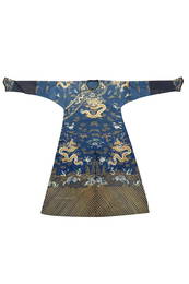 CHINESE BLUE GOLD EMBROIDERY DRAGON IMPERIAL ROBE