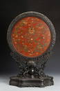 CHINESE RED LACQUER DRAGON ROUND PLAQUE ZITAN TABLE
