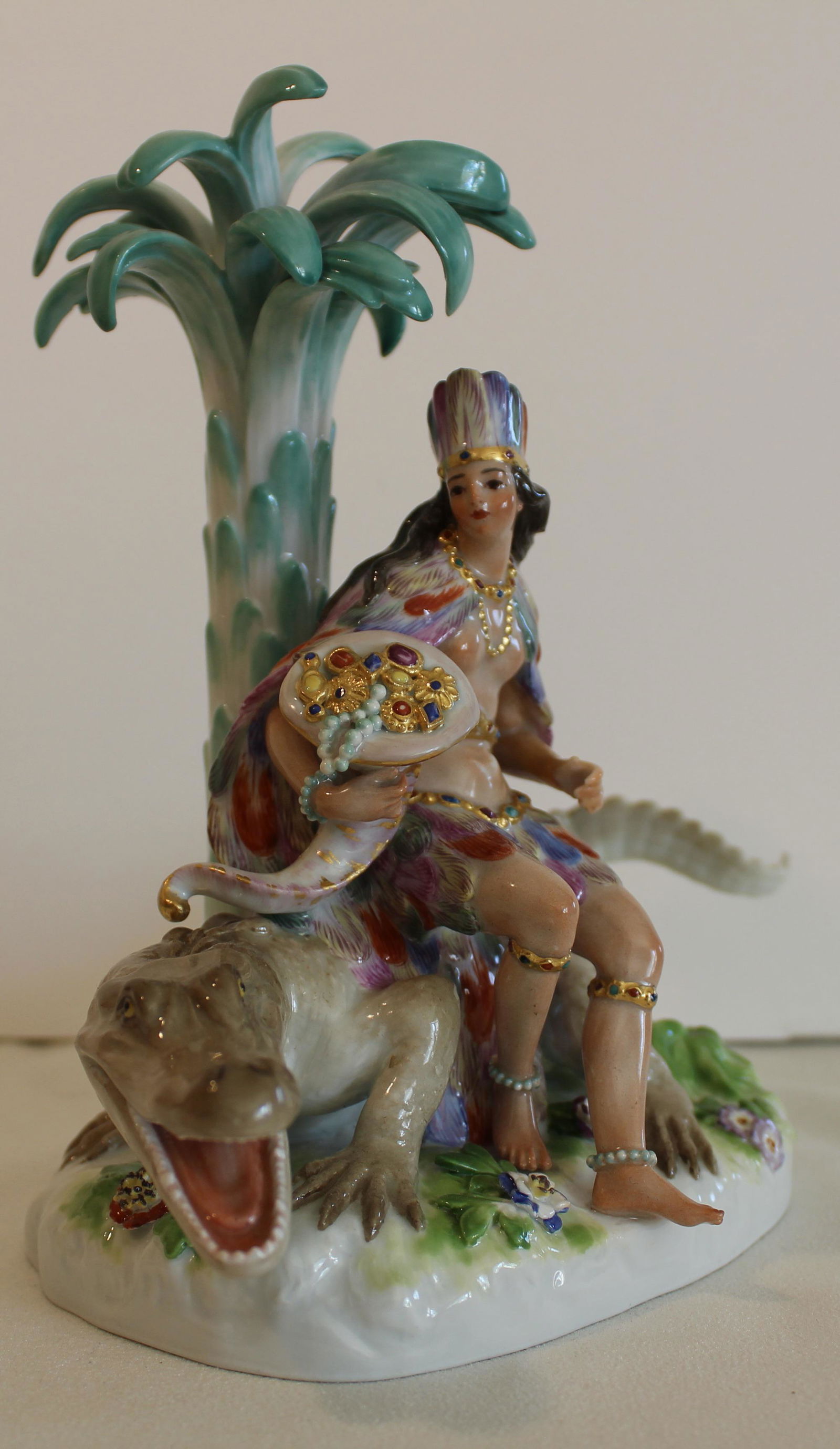 MEISSEN LARGE FIGURE OF AMERICA WITH ALLIGATOR (1 of 5)