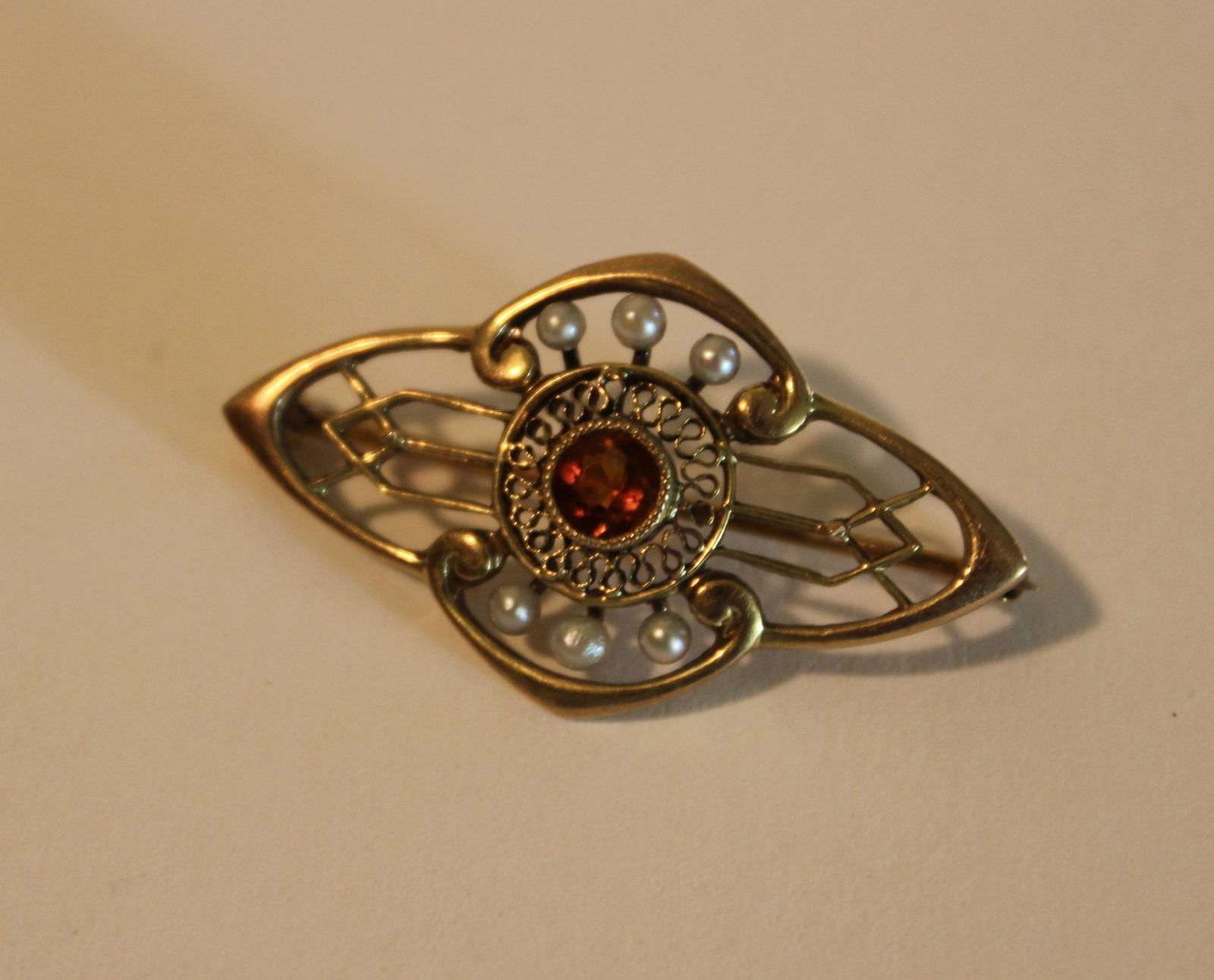 ANTIQUE 10K PEARL CITRINE BROOCH (1 of 2)