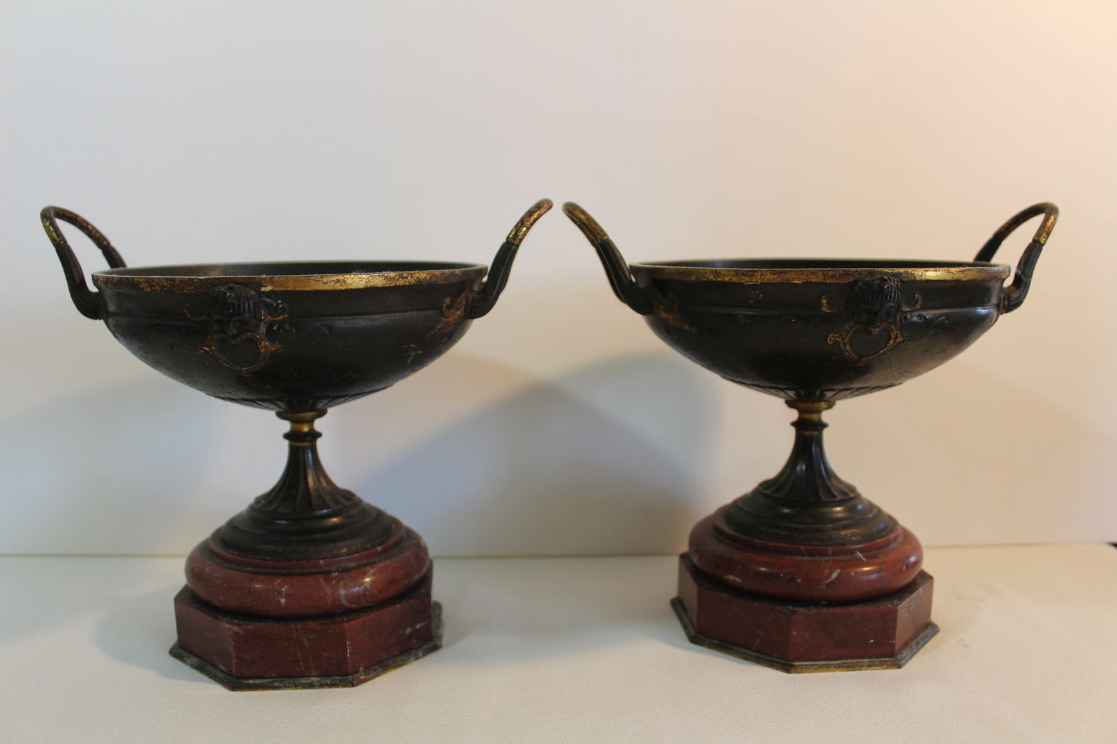 PAIR GRAND TOUR PATINATED BRONZE AND MARBLE TAZZA (1 of 4)