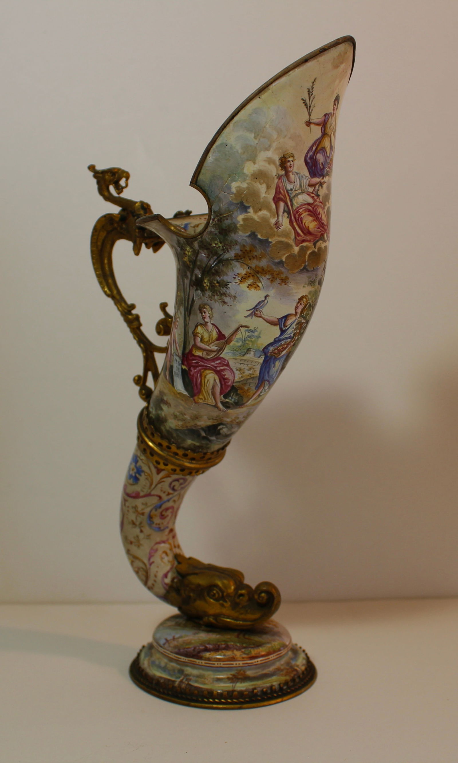ANTIQUE VIENNESE ENAMEL HORN VASE (1 of 7)