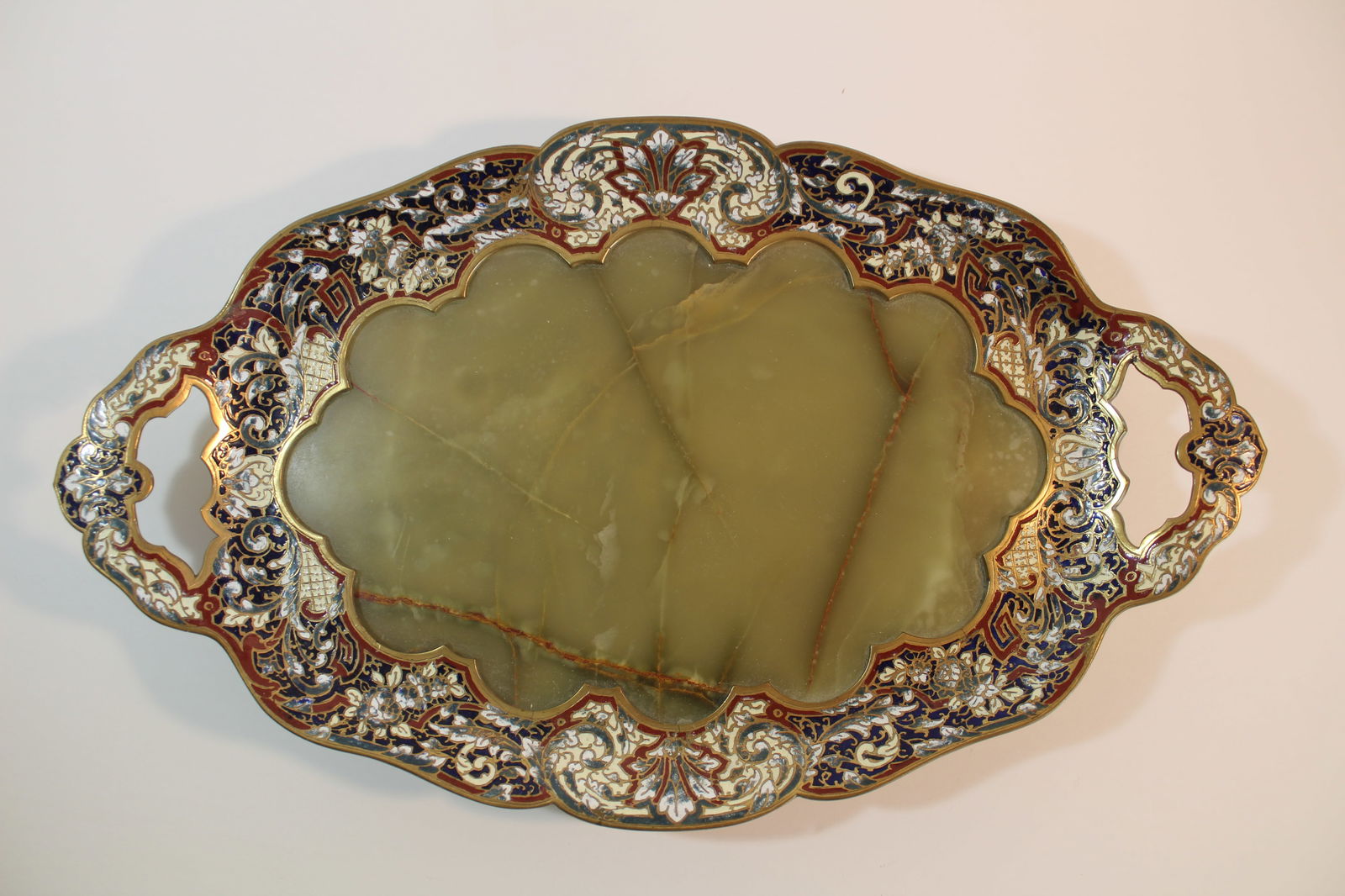 ANTIQUE CHAMPLEVE GILT BRONZE ONYX TRAY (1 of 2)