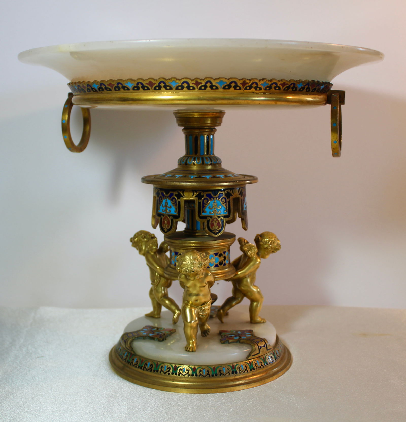 ANTIQUE CHAMPLEVE GILT BRONZE CENTERPIECE BOWL (1 of 4)