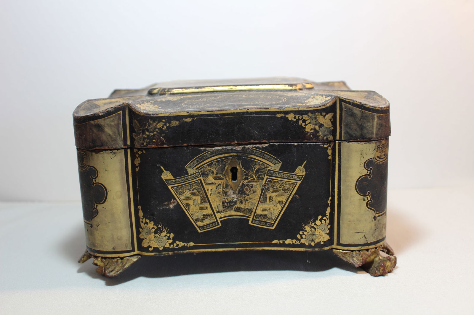 CHINESE EXPORT BLACK LACQUER TEACADDY (1 of 4)