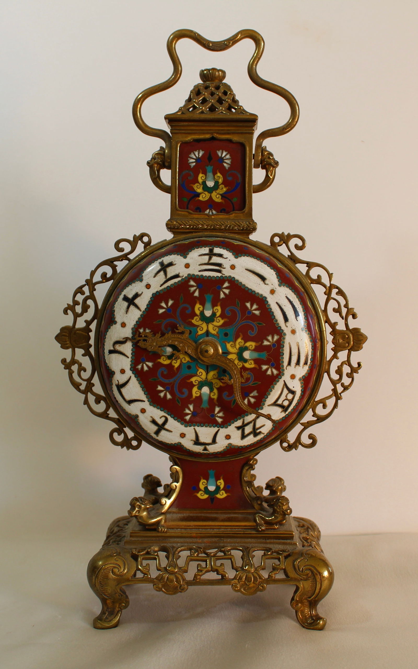 RARE CHAMPLEVE ENAMEL CHINOISERIE DECORATED CLOCK (1 of 4)