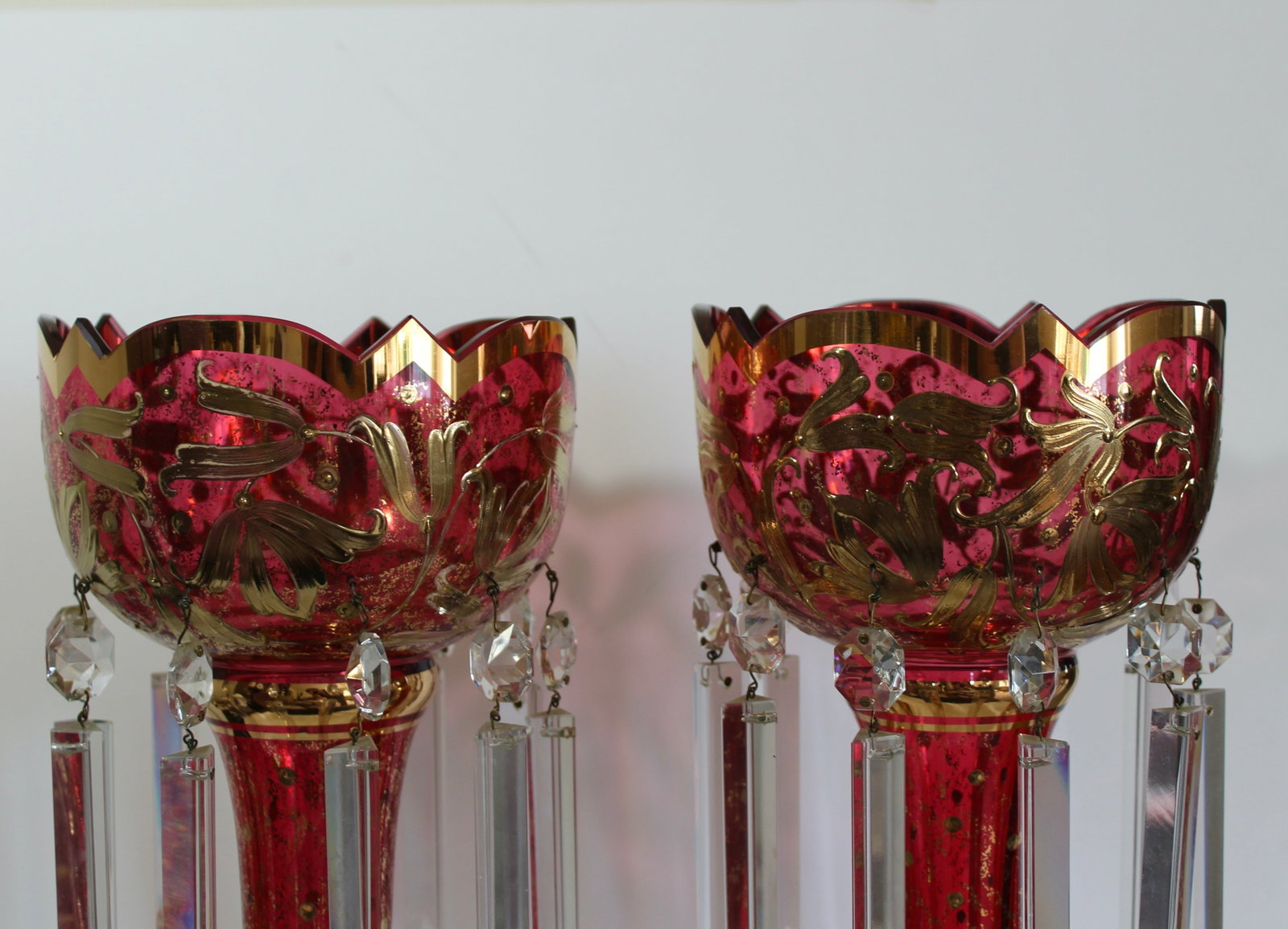 PAIR RED GLASS LUSTERS - 3