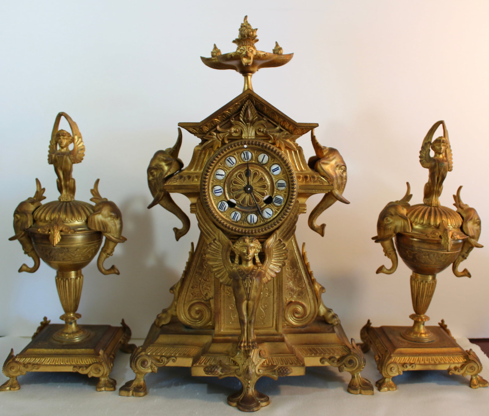 VICTORIAN EGYPTIAN REVIVAL CLOCK GARNITURE SET (1 of 7)