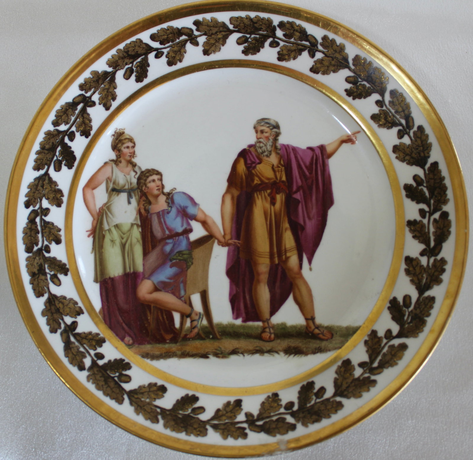 FRENCH EMPIRE CABINET PLATE: Antique Paris porcelain cabinet plate from the French Empire period at the beginning of the 1800s. Rare to find maker of Stone and Coquerel et Le Gros in Paris. Title and makers mark on the back of th