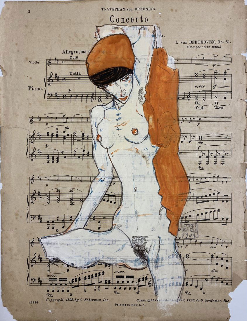 Egon Schiele: Drawing on paper, 9 x 12 in.Egon Schiele (12 June 1890 Â– 31 October 1918) was an Austrian painter. A protÃ©gÃ© of Gustav Klimt, Schiele was a major figurative painter of the early 20th century