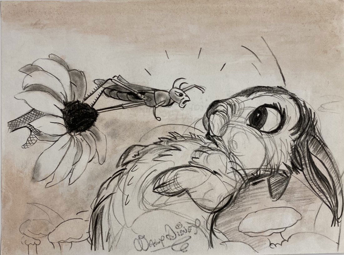 Walt Disney: Drawing on paper, 7 1/2 x 5 1/2 in. Style of Walter Elias Disney (December 5, 1901 Â– December 15, 1966) was an American entrepreneur, animator, writer, voice actor and film producer. A pioneer of