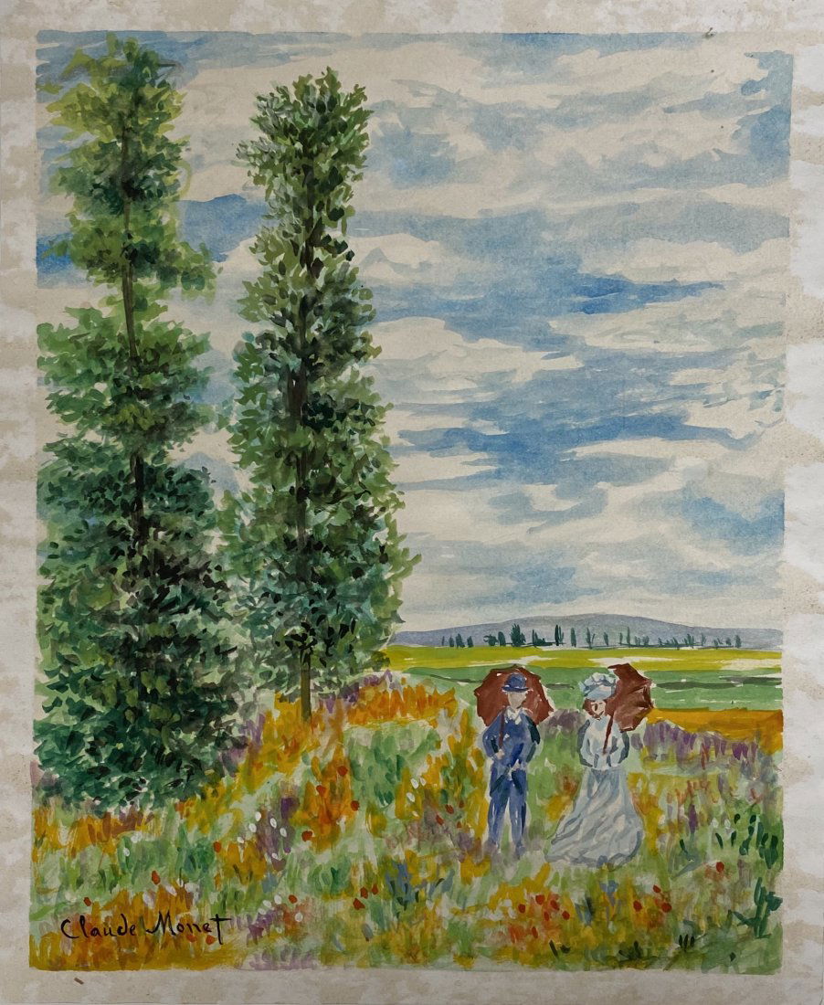 Claude Monet (COA): Watercolor on paper 11x9 in. Sell as attributed or style of the artist Oscar-Claude Monet (14 November 1840 – 5 December 1926) was a French painter, a founder of French Impressionist painting and th