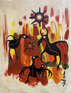 Norval Morrisseau: Oil on board, 12 x 15 1/2 in. Norval Morrisseau, CM (March 14, 1932 Â– December 4, 2007),also known as Copper Thunderbird, was an Indigenous Canadian artist from the Bingwi Neyaashi Anishinaabek