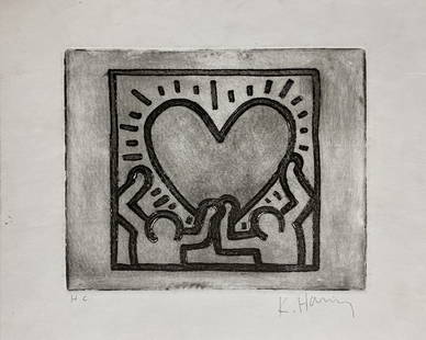 Keith Haring: Keith Haring signed , etching on paper 8 x 9 1/2 in.Keith Allen Haring (May 4, 1958 Â– February 16, 1990) was an American artist whose pop art and graffiti-like work grew out of the New York City s