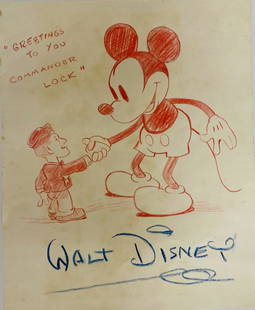 Walt Disney: Drawing on paper, 10 x 8 in. Style of Walter Elias Disney (December 5, 1901 Â– December 15, 1966) was an American entrepreneur, animator, writer, voice actor and film producer. A pioneer of the